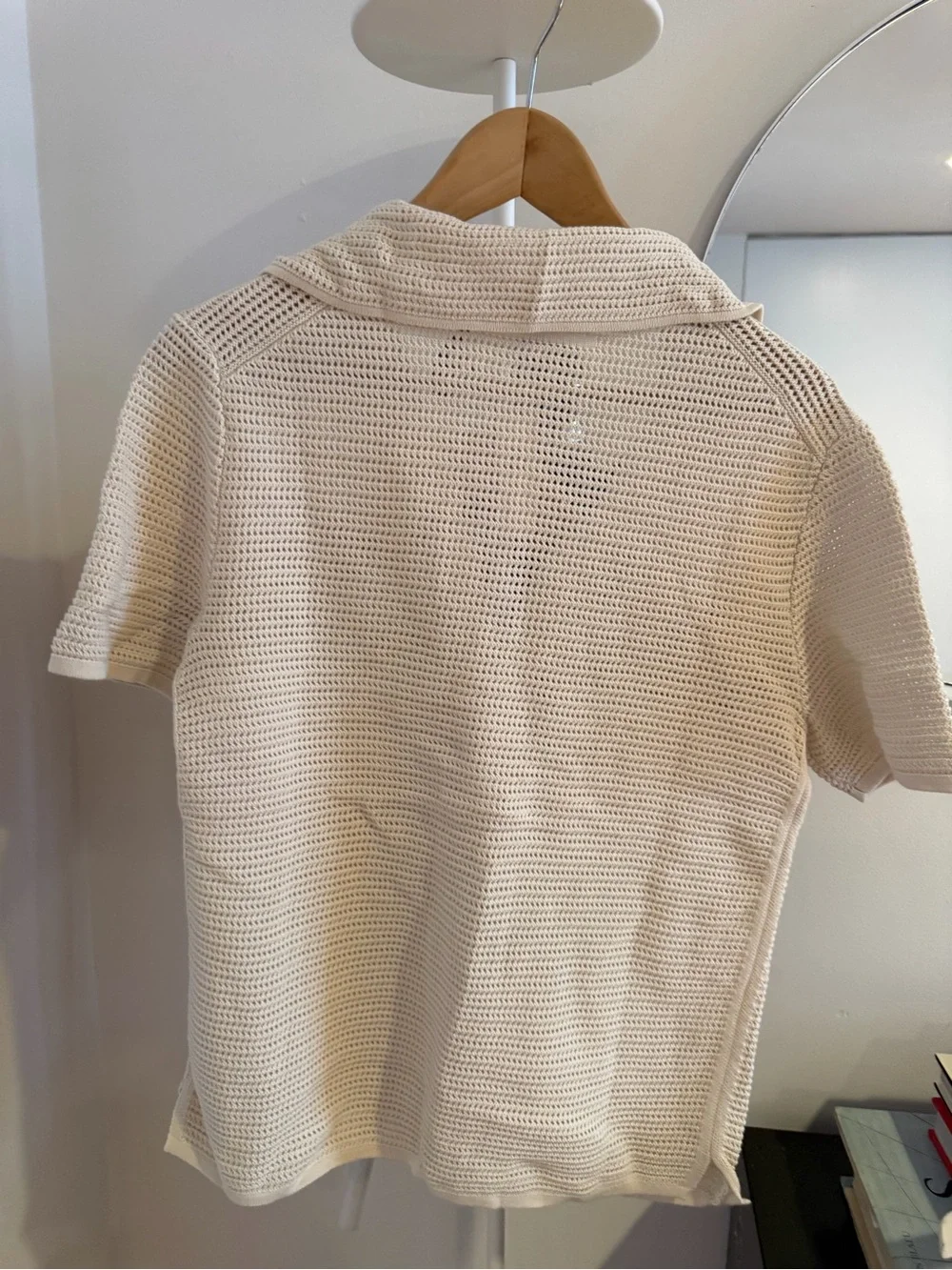 Banana Republic Cream Open-Knit Short Sleeve Button Shirt
